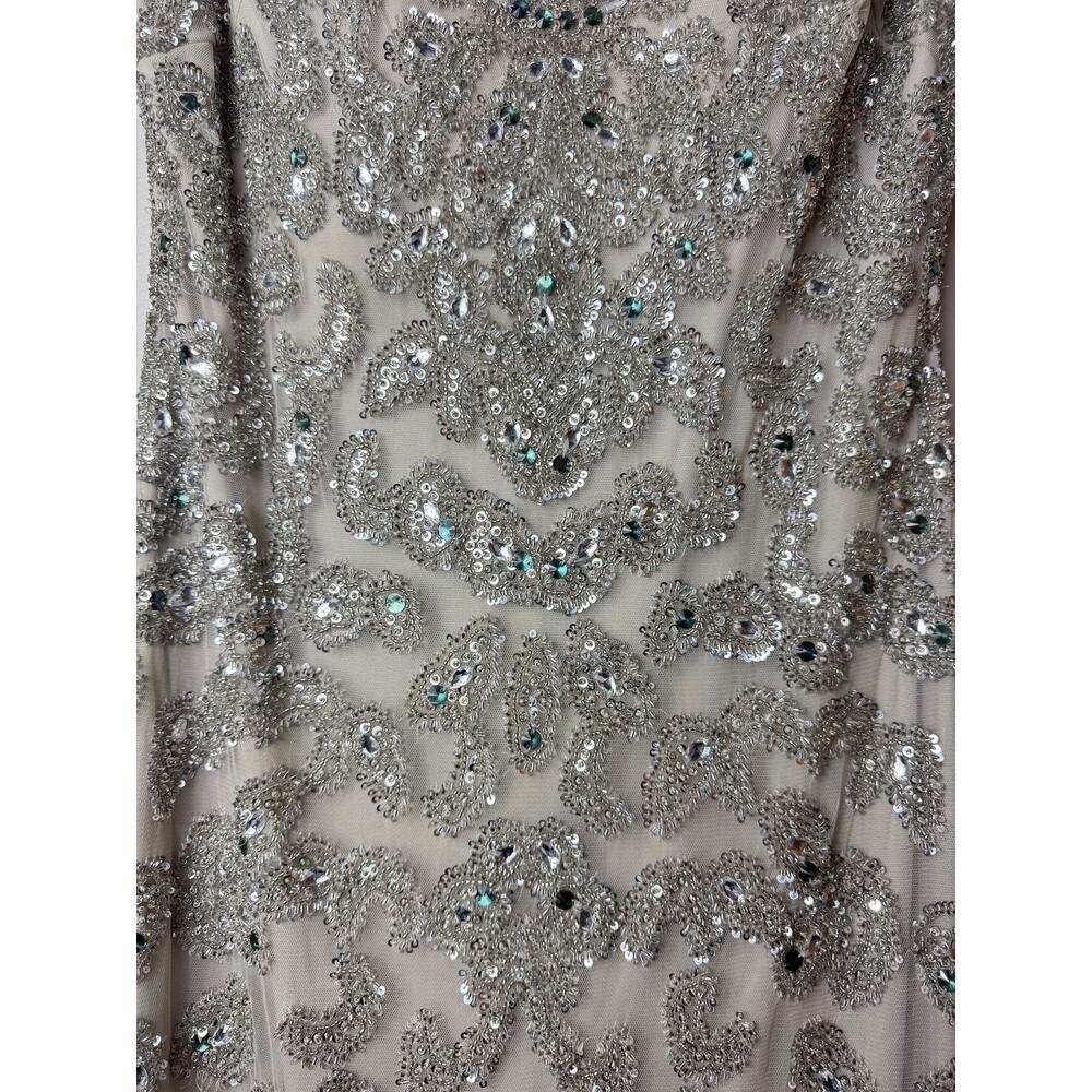 AIDAN MATTOX DRESS GOWN SILVER GREEN SEQUINS WEDDING GUEST DRESS EVENING FORMAL - Picture 8 of 12